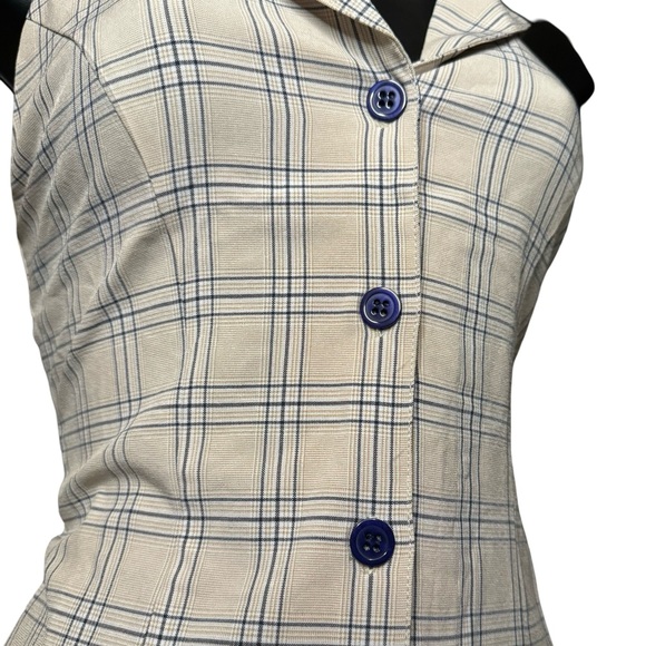 OLIVACEOUS NWT Plaid Tan/Navy Halter Dress / S - Picture 3 of 7